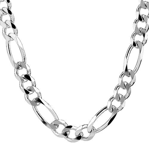 Sterling Silver Figaro Chain Necklace, Men 18 to 32 inches, 10 mm wide –  North Arrow Shop